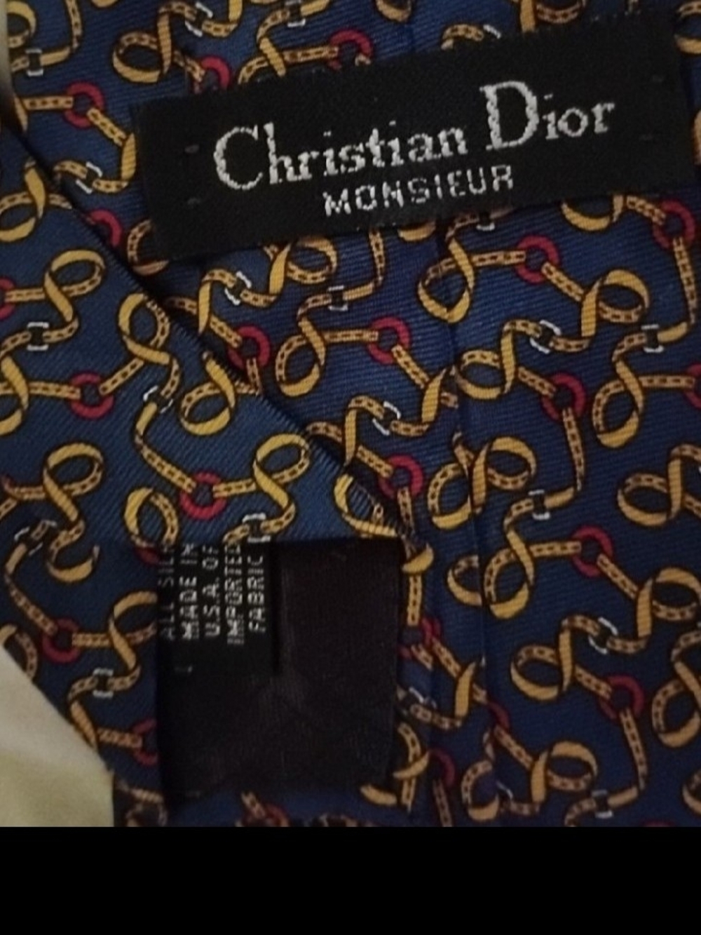 Dior Monsieur Navy Silk Tie with Gold and Red Chain Motif - Picture 1 of 3